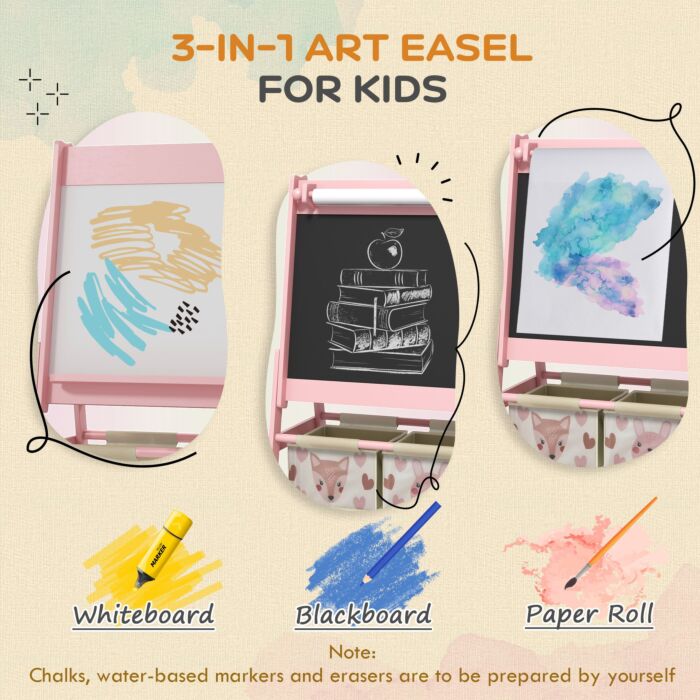 Aiyaplay Three-in-one Kids Easel With Paper Roll, Art Easel, With Storage - Pink