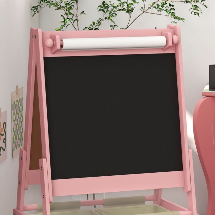 Aiyaplay Three-in-one Kids Easel With Paper Roll, Art Easel, With Storage - Pink