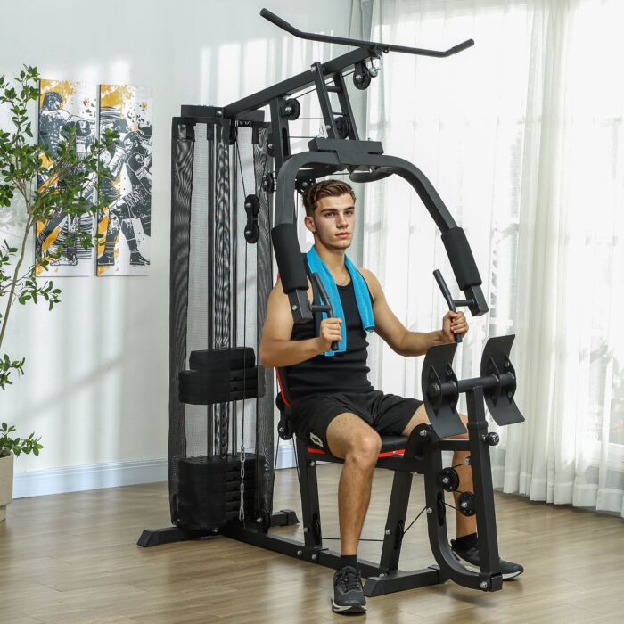 Sportnow Weights Machine Multi Gym With 45kg Weight Stack, Compact Home Gym Leg Press Machine For Full Body Training