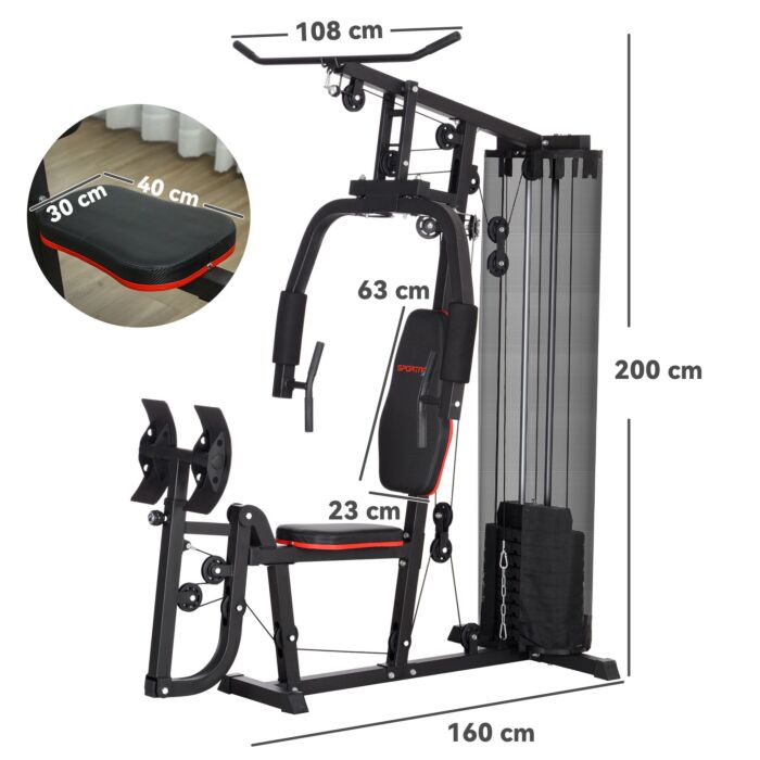 Sportnow Weights Machine Multi Gym With 45kg Weight Stack, Compact Home Gym Leg Press Machine For Full Body Training