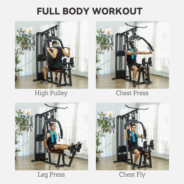 Sportnow Weights Machine Multi Gym With 45kg Weight Stack, Compact Home Gym Leg Press Machine For Full Body Training