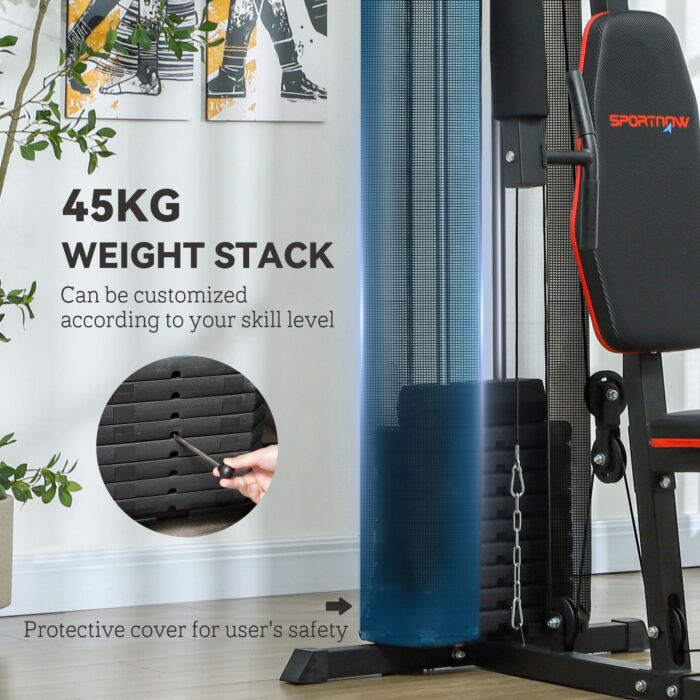 Sportnow Weights Machine Multi Gym With 45kg Weight Stack, Compact Home Gym Leg Press Machine For Full Body Training