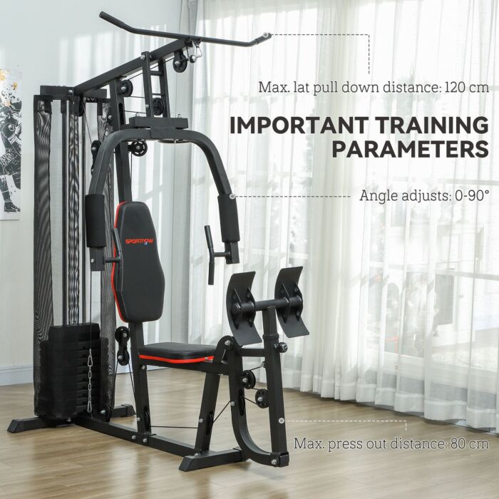 Sportnow Weights Machine Multi Gym With 45kg Weight Stack, Compact Home Gym Leg Press Machine For Full Body Training