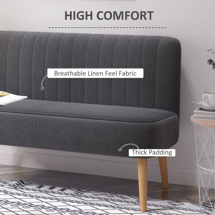 Homcom Modern Double Seat Sofa Loveseat Couch 2 Seater Compact Sofa Padded Linen Wood Leg Dark Grey