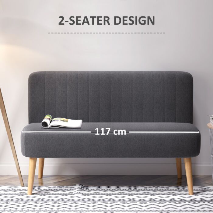 Homcom Modern Double Seat Sofa Loveseat Couch 2 Seater Compact Sofa Padded Linen Wood Leg Dark Grey