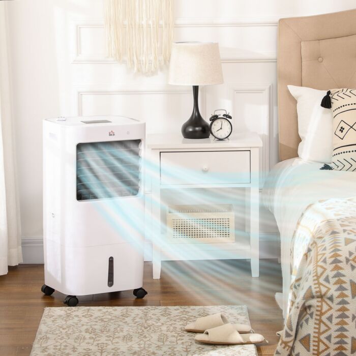 Homcom Air Cooler, Mobile Cooling Fan Humidifier Air Conditioner With 15l Water Tank, Oscillation, Remote, Timer, 32x37x74cm