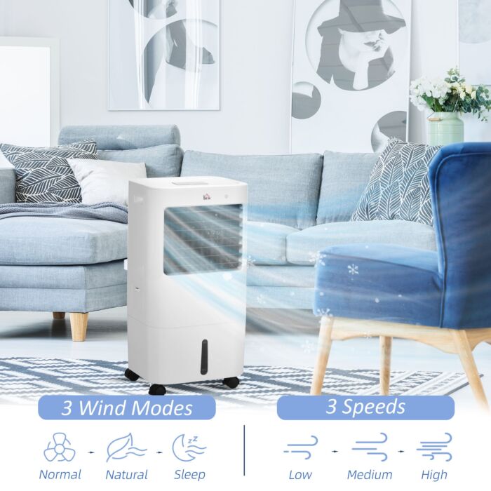 Homcom Air Cooler, Mobile Cooling Fan Humidifier Air Conditioner With 15l Water Tank, Oscillation, Remote, Timer, 32x37x74cm