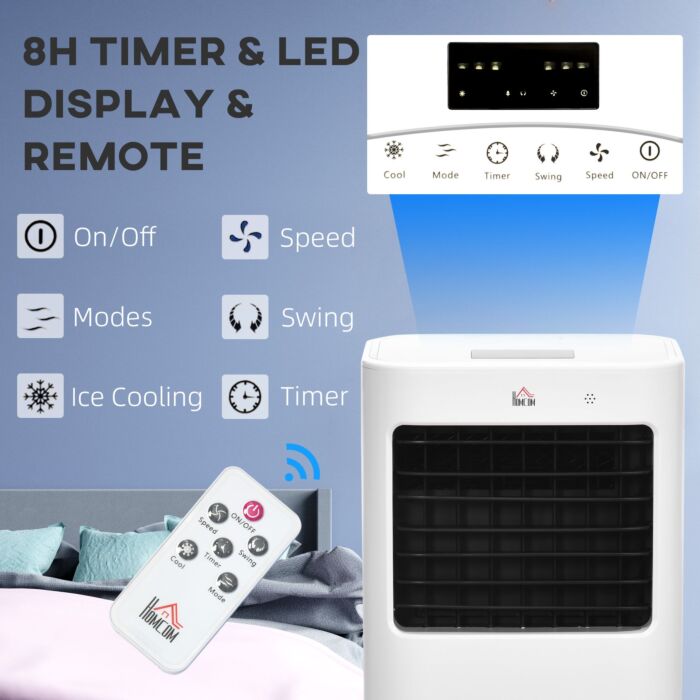Homcom Air Cooler, Mobile Cooling Fan Humidifier Air Conditioner With 15l Water Tank, Oscillation, Remote, Timer, 32x37x74cm