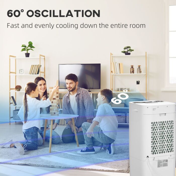 Homcom Air Cooler, Mobile Cooling Fan Humidifier Air Conditioner With 15l Water Tank, Oscillation, Remote, Timer, 32x37x74cm