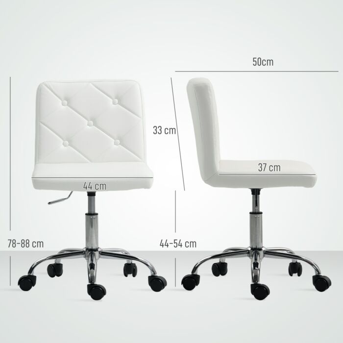 Homcom Pu Leather Armless Office Chair, Modern Vanity Computer Swivel Chair With Rolling Wheels And Adjustable Height For Home Study, Bedroom, White