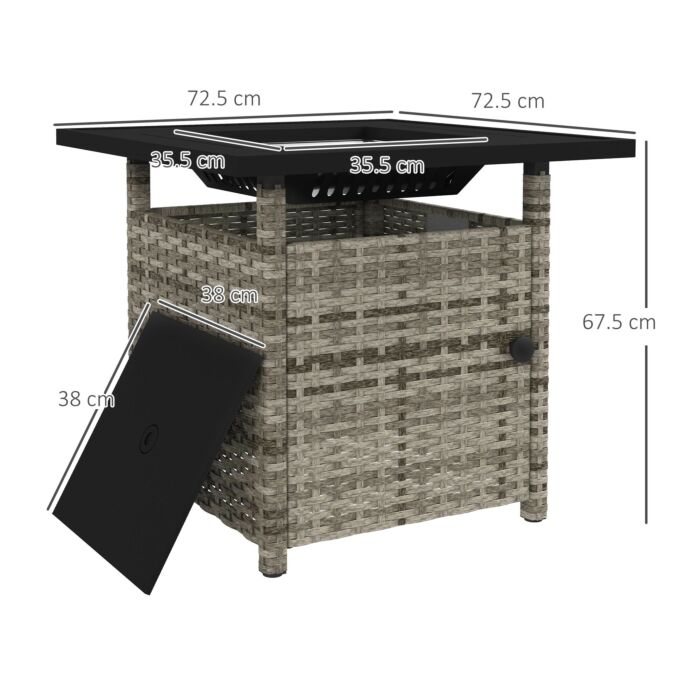 Outsunny Outdoor Pe Rattan Fire Pits, 50,000 Btu Propane Fire Pit Table With Glass Wind Guard, Mixed Grey