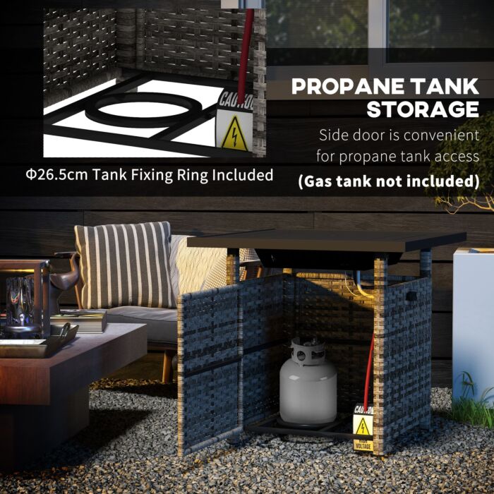 Outsunny Outdoor Pe Rattan Fire Pits, 50,000 Btu Propane Fire Pit Table With Glass Wind Guard, Mixed Grey