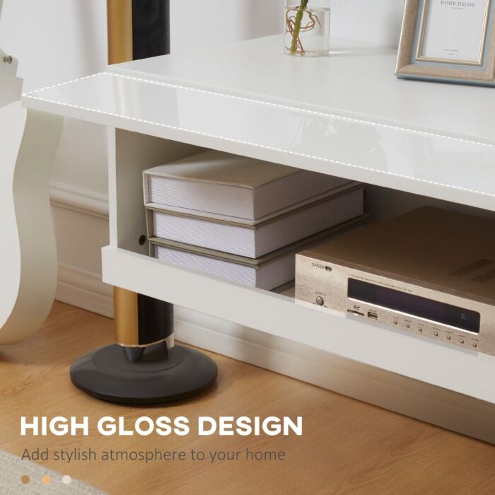 Homcom Wall Mounted Tv Unit Cabinet For Tvs Up To 65" With Led Lights, 150 X 40 X 30cm, High Gloss White