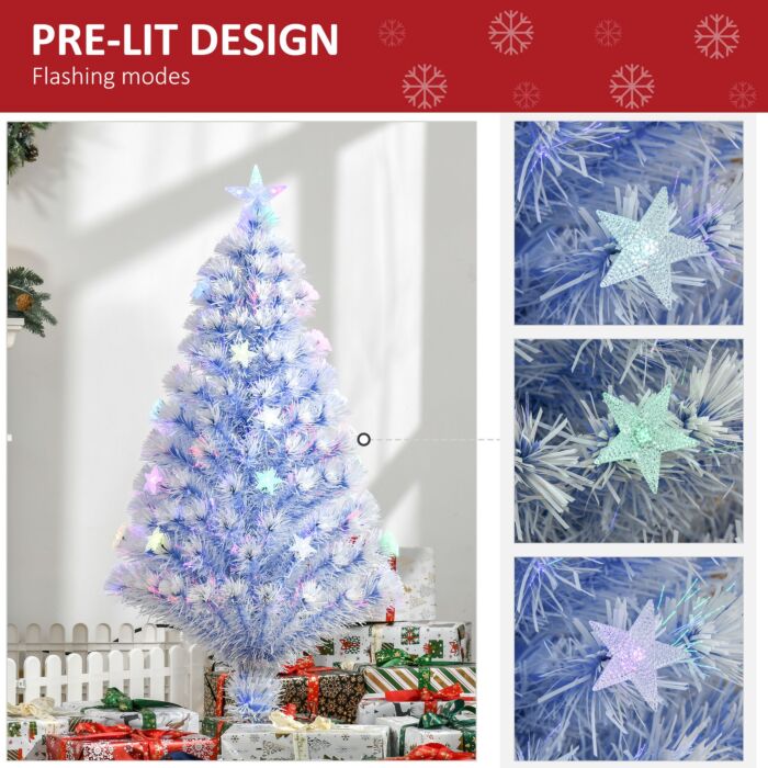 Homcom Artificial Fibre Optic Christmas Tree W/ 26 Led Lights Pre-lit White Blue 4ft