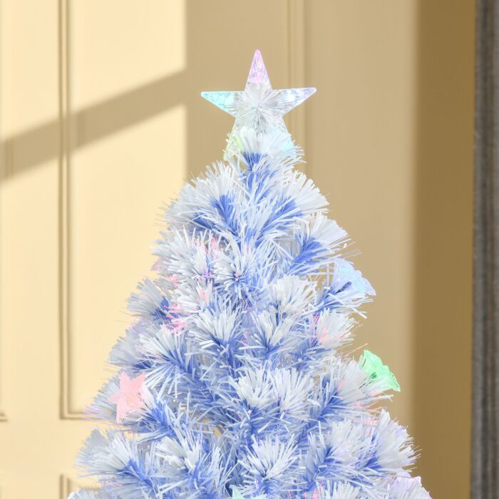 Homcom Artificial Fibre Optic Christmas Tree W/ 26 Led Lights Pre-lit White Blue 4ft