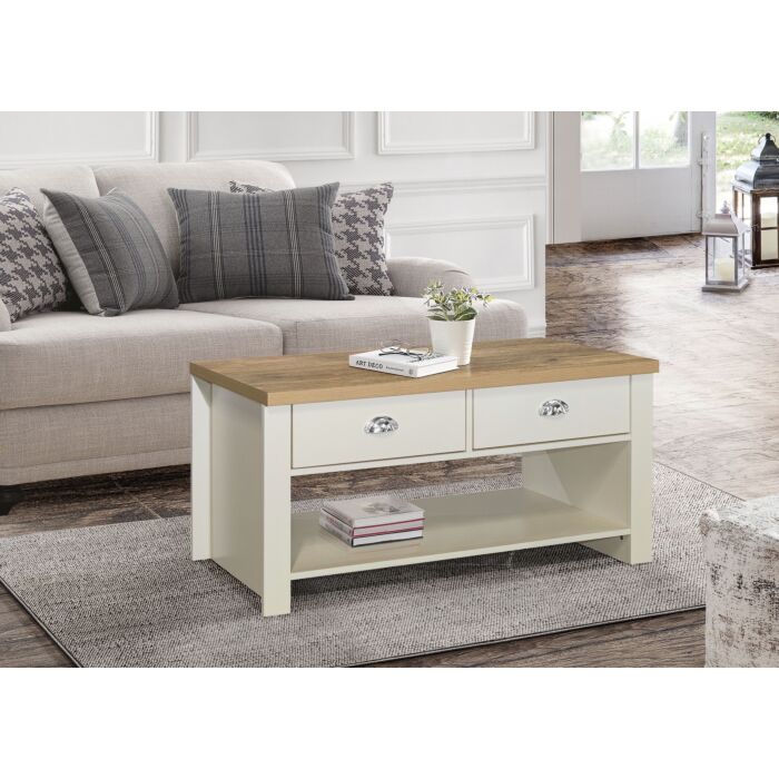 Highgate 2 Drawer Coffee Table Cream & Oak