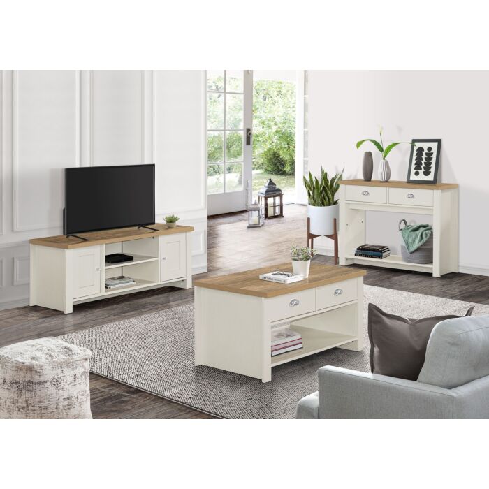 Highgate 2 Drawer Coffee Table Cream & Oak
