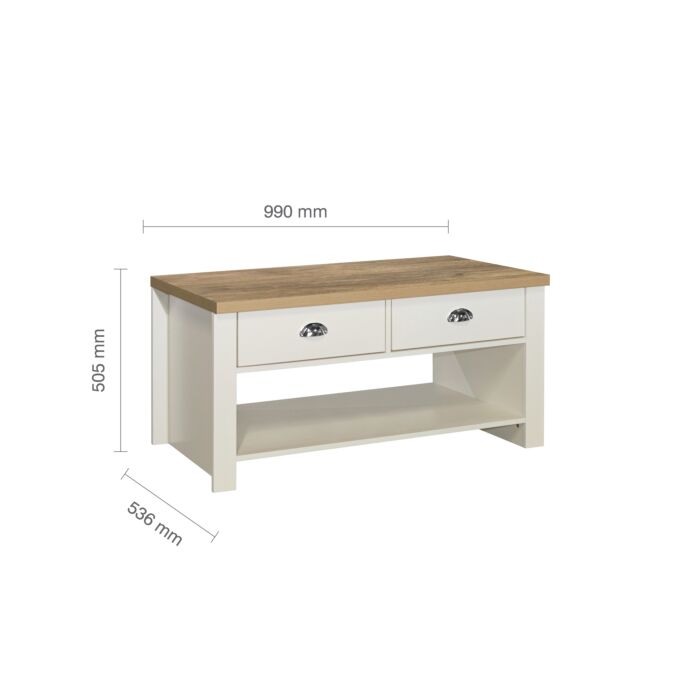 Highgate 2 Drawer Coffee Table Cream & Oak