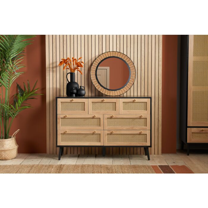 Croxley 7 Drawer Rattan Chest Black