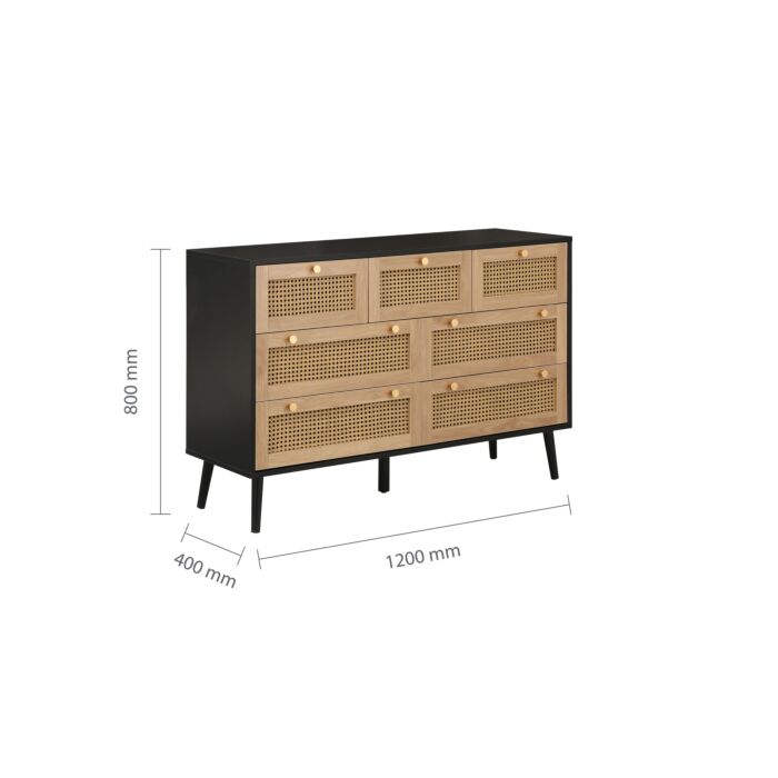 Croxley 7 Drawer Rattan Chest Black