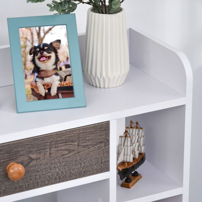 Homcom Multi-shelf Modern Bookcase Freestanding Storage W/ Drawer 6 Shelves Wood Legs Home Office Display Furniture Stylish White Grey