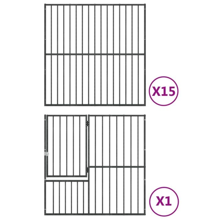 Vidaxl Dog Playpen 16 Panels Black Galvanised Steel