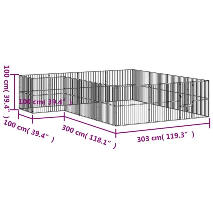 Vidaxl Dog Playpen 16 Panels Black Galvanised Steel