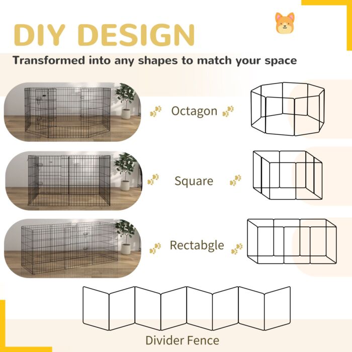 Pawhut 8 Panel Diy Dog Pen With Door For Dogs, Small Animals, Indoor/outdoor Use