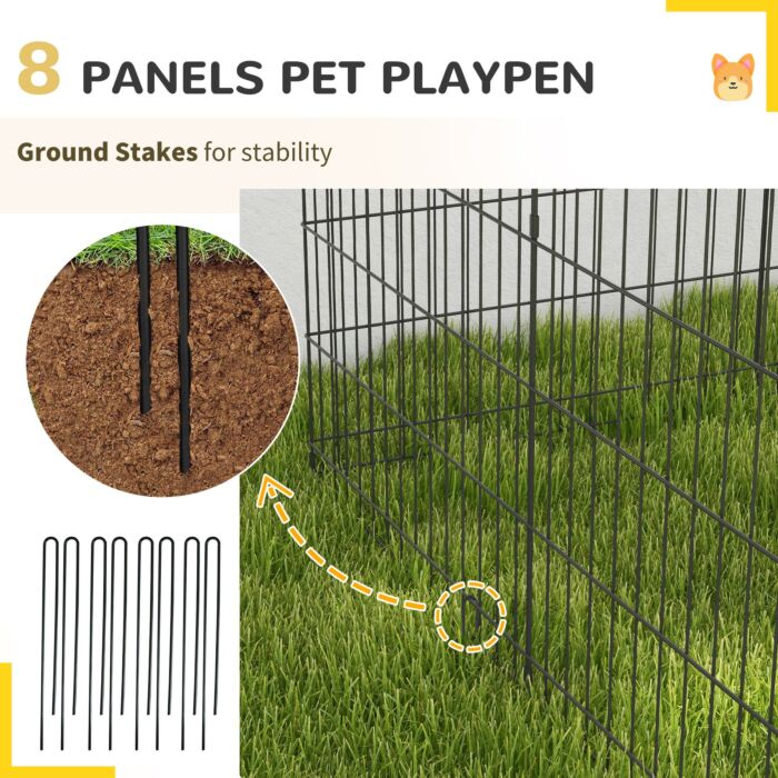 Pawhut 8 Panel Diy Dog Pen With Door For Dogs, Small Animals, Indoor/outdoor Use