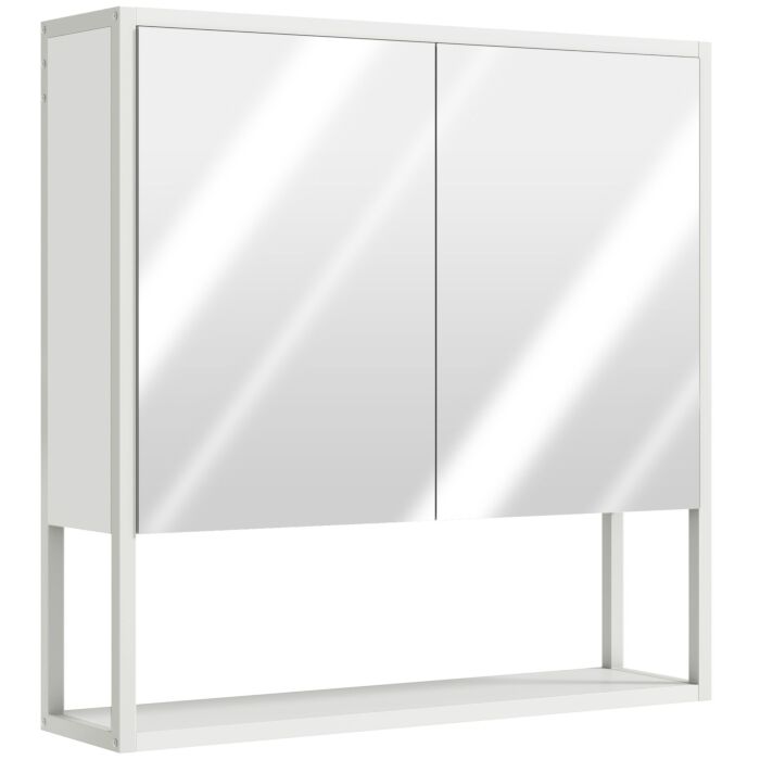 Homcom Bathroom Mirror Cabinet With Soft-close Doors And Adjustable Shelf - White
