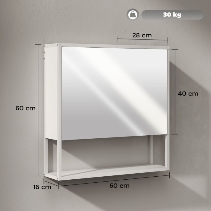 Homcom Bathroom Mirror Cabinet With Soft-close Doors And Adjustable Shelf - White