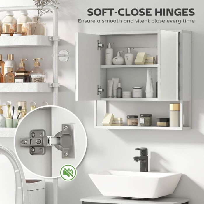 Homcom Bathroom Mirror Cabinet With Soft-close Doors And Adjustable Shelf - White