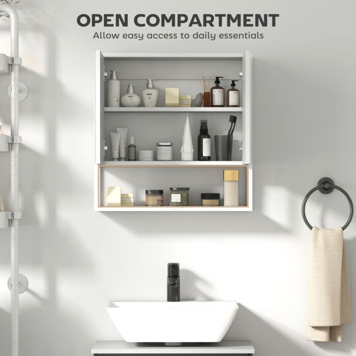 Homcom Bathroom Mirror Cabinet With Soft-close Doors And Adjustable Shelf - White