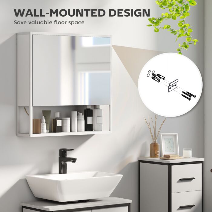 Homcom Bathroom Mirror Cabinet With Soft-close Doors And Adjustable Shelf - White