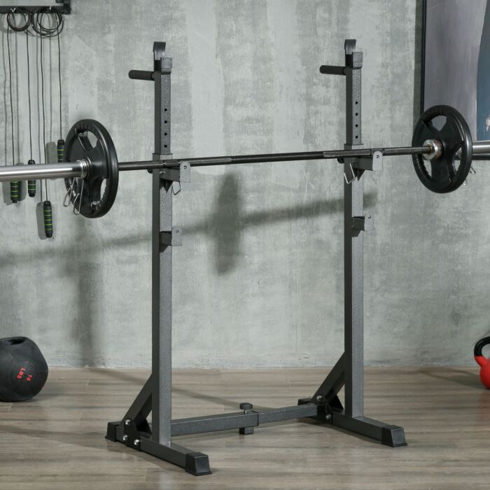 Sportnow Heavy Duty Barbell Squat Rack With Dip Station, Adjustable And Multifunctional Weight Power Stand For Home Gym