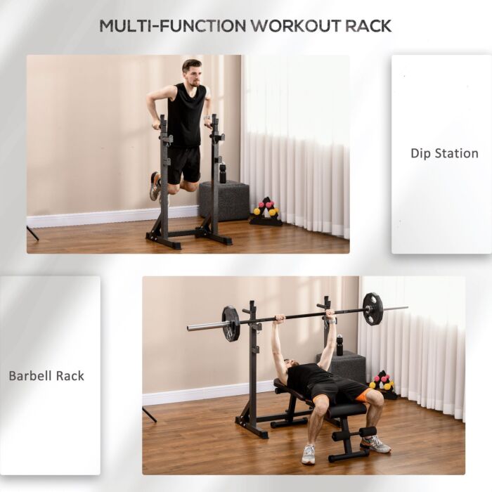 Sportnow Heavy Duty Barbell Squat Rack With Dip Station, Adjustable And Multifunctional Weight Power Stand For Home Gym