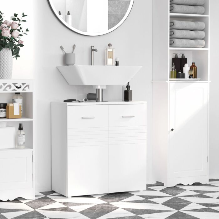 Kleankin Under Sink Cabinet, Bathroom Vanity Unit, Pedestal Under Sink Design, Storage Cupboard With Adjustable Shelf, White