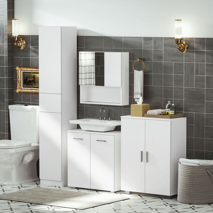 Kleankin Under Sink Cabinet, Bathroom Vanity Unit, Pedestal Under Sink Design, Storage Cupboard With Adjustable Shelf, White