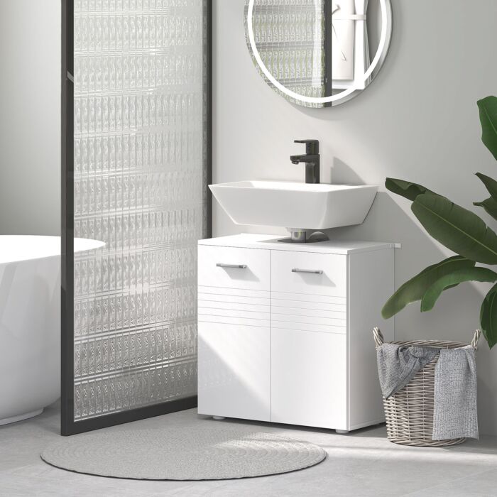 Kleankin Under Sink Cabinet, Bathroom Vanity Unit, Pedestal Under Sink Design, Storage Cupboard With Adjustable Shelf, White