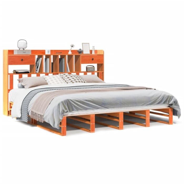 Vidaxl Bookcase Bed Without Mattress Wax Brown 200x200 Cm Solid Wood Pine