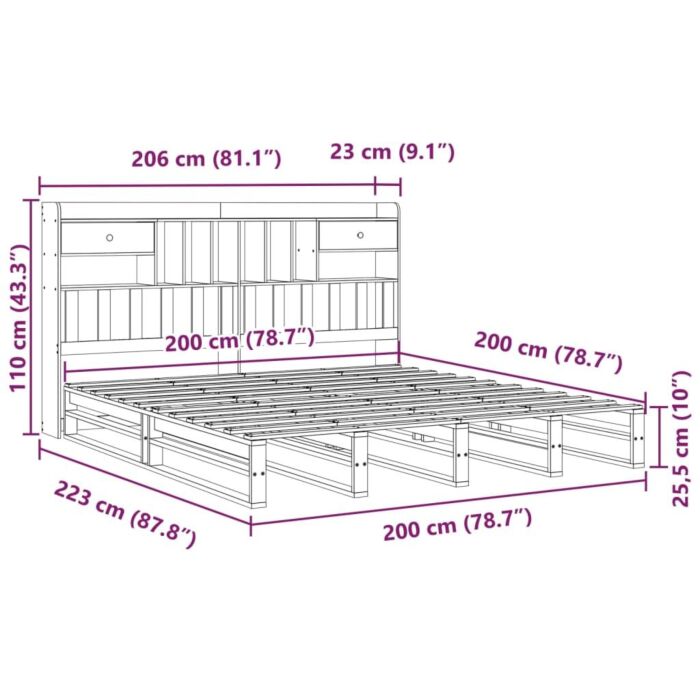 Vidaxl Bookcase Bed Without Mattress Wax Brown 200x200 Cm Solid Wood Pine