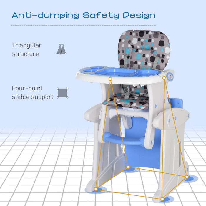 Homcom Hdpe 3-in-1 Baby Booster High Chair Blue