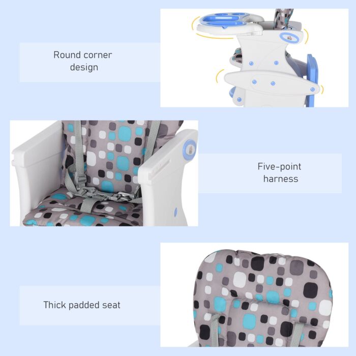 Homcom Hdpe 3-in-1 Baby Booster High Chair Blue