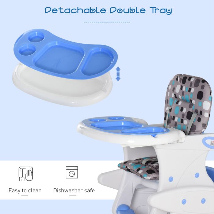 Homcom Hdpe 3-in-1 Baby Booster High Chair Blue