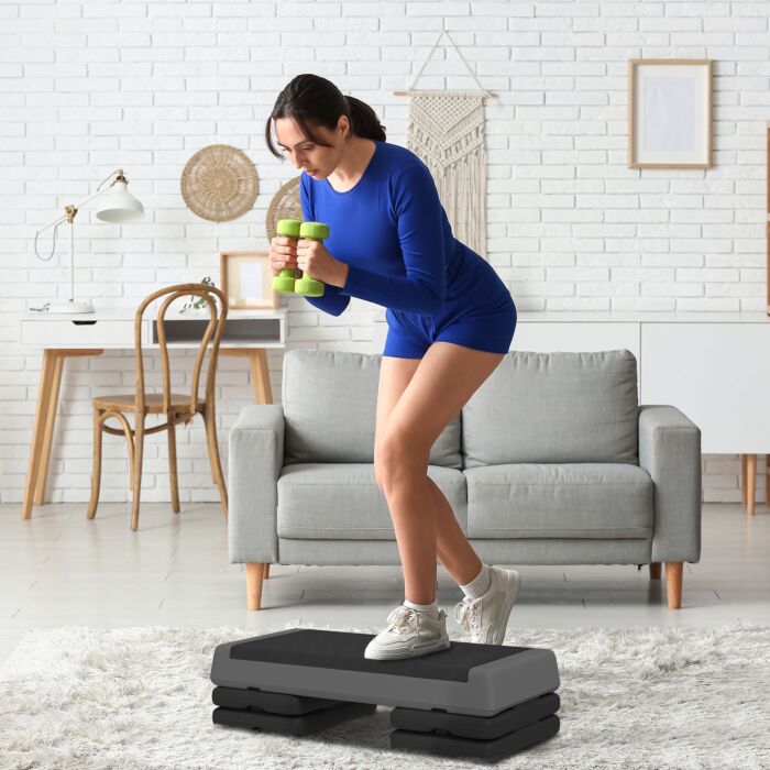 Sportnow Fitness Stepper, 3-height Adjustable Aerobic Step, Non-slip Exercise Step Board For Home Gym Office Workout, 10.5cm, 15.5cm, 20.5cm, Grey
