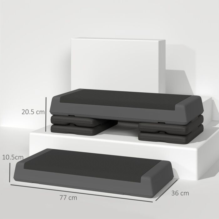 Sportnow Fitness Stepper, 3-height Adjustable Aerobic Step, Non-slip Exercise Step Board For Home Gym Office Workout, 10.5cm, 15.5cm, 20.5cm, Grey