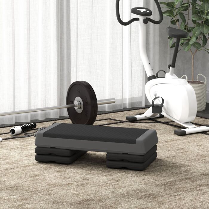Sportnow Fitness Stepper, 3-height Adjustable Aerobic Step, Non-slip Exercise Step Board For Home Gym Office Workout, 10.5cm, 15.5cm, 20.5cm, Grey