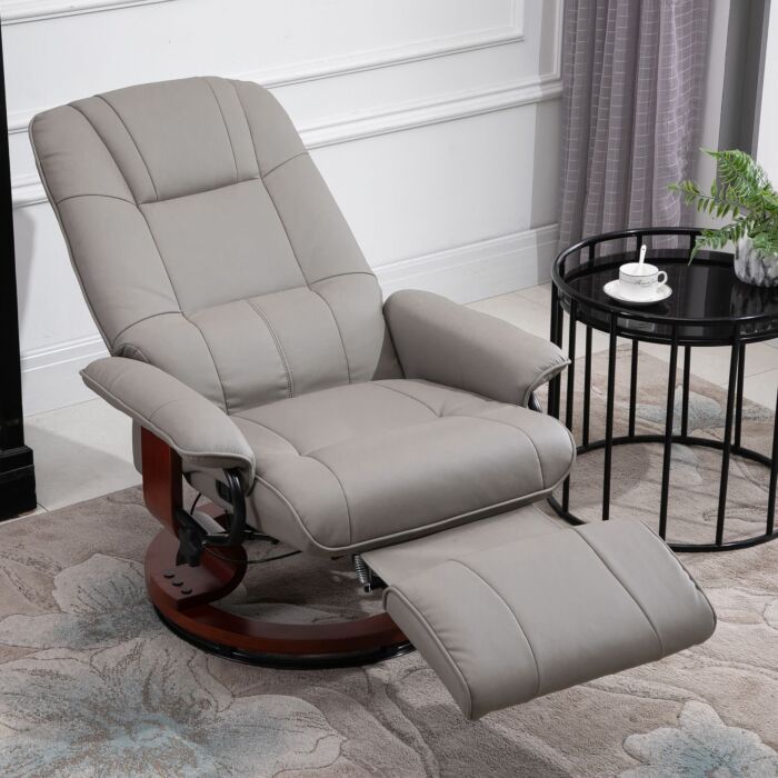 Homcom Manual Recliner Chair Armchair Sofa With Faux Leather Upholstered Wooden Base For, Grey
