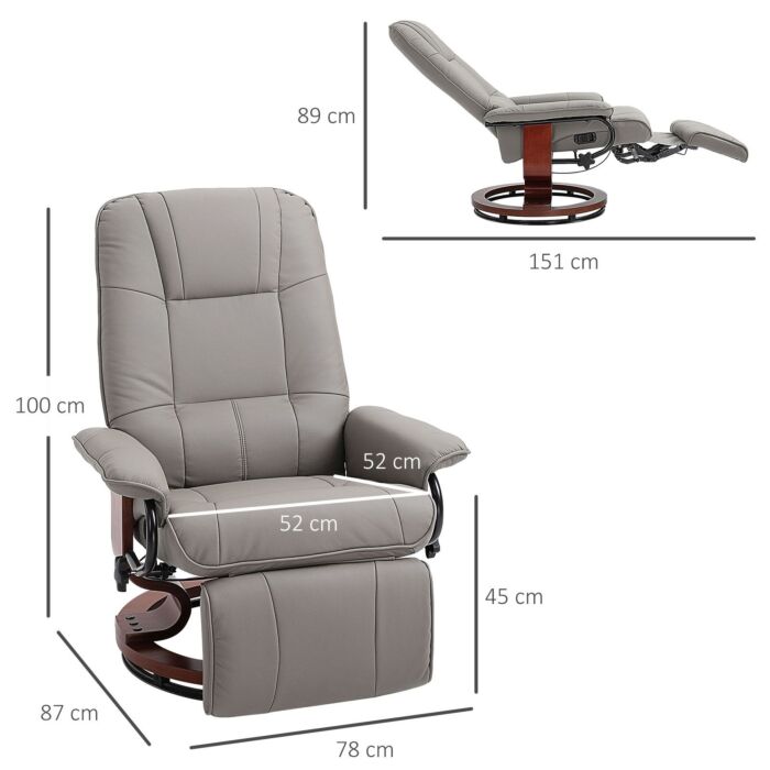Homcom Manual Recliner Chair Armchair Sofa With Faux Leather Upholstered Wooden Base For, Grey