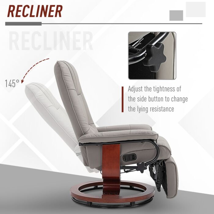 Homcom Manual Recliner Chair Armchair Sofa With Faux Leather Upholstered Wooden Base For, Grey